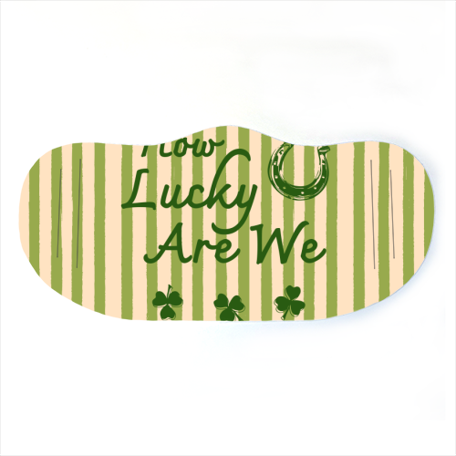 How Lucky We Are Horseshoe & Clover Green Stripe - face cover mask by EZbie
