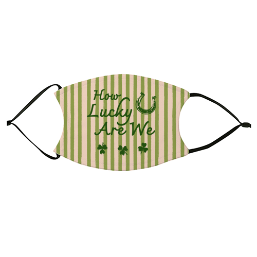 How Lucky We Are Horseshoe & Clover Green Stripe - face cover mask by EZbie