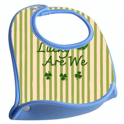 How Lucky We Are Horseshoe & Clover Green Stripe - feeding bib by EZbie