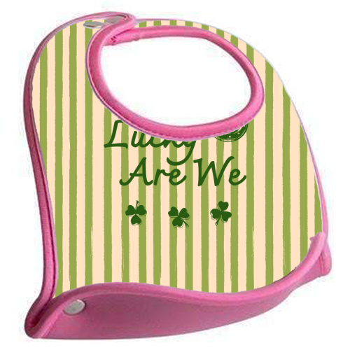 How Lucky We Are Horseshoe & Clover Green Stripe - feeding bib by EZbie