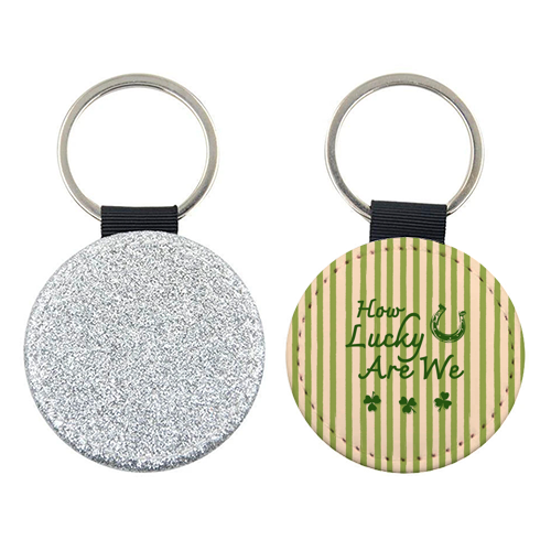 How Lucky We Are Horseshoe & Clover Green Stripe - keyring by EZbie