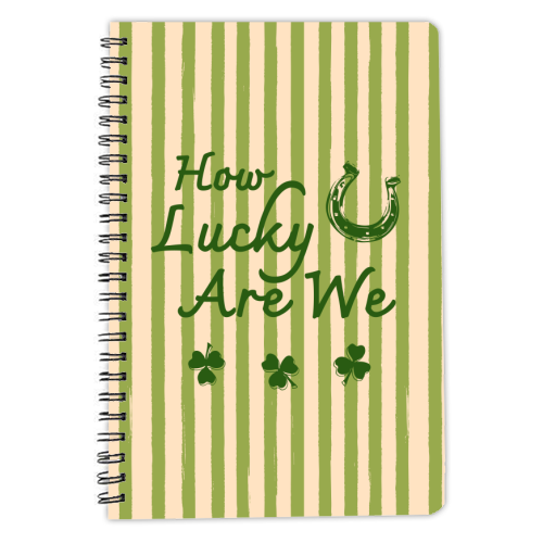 How Lucky We Are Horseshoe & Clover Green Stripe - personalised A4, A5, A6 notebook by EZbie