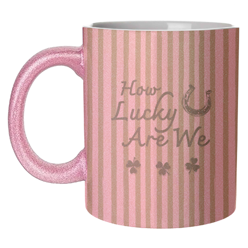How Lucky We Are Horseshoe & Clover Green Stripe - unique mug by EZbie