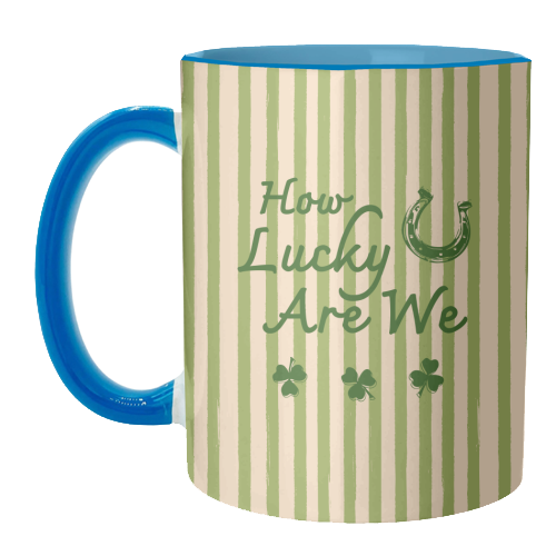 How Lucky We Are Horseshoe & Clover Green Stripe - unique mug by EZbie