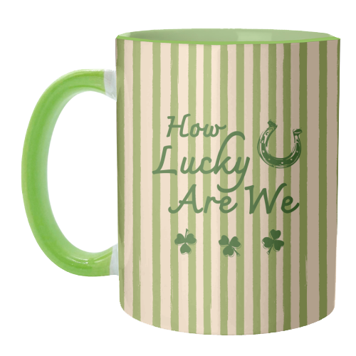 How Lucky We Are Horseshoe & Clover Green Stripe - unique mug by EZbie