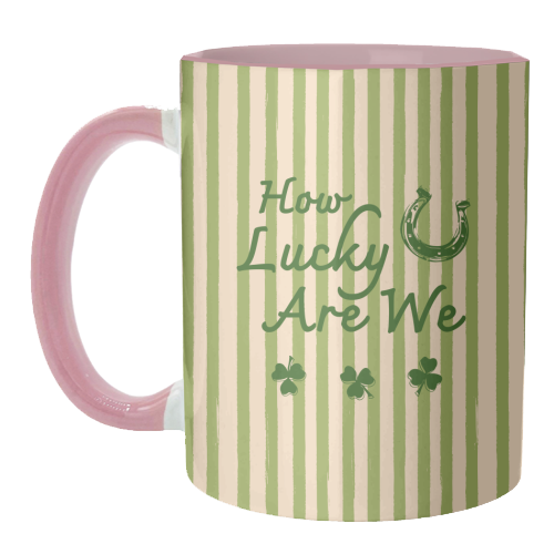 How Lucky We Are Horseshoe & Clover Green Stripe - unique mug by EZbie