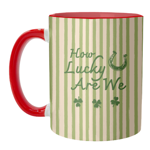 How Lucky We Are Horseshoe & Clover Green Stripe - unique mug by EZbie