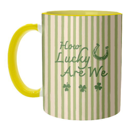 How Lucky We Are Horseshoe & Clover Green Stripe - unique mug by EZbie
