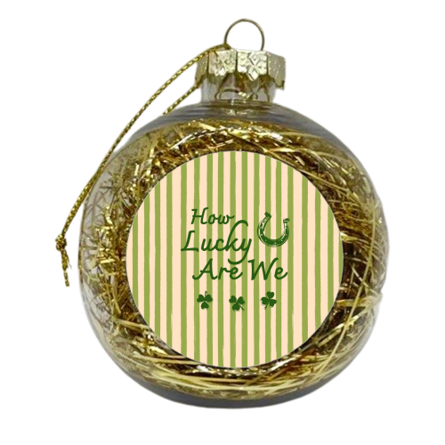 How Lucky We Are Horseshoe & Clover Green Stripe - xmas bauble by EZbie