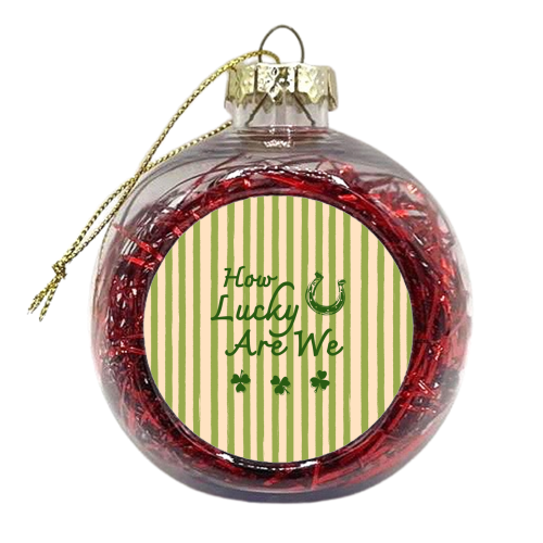 How Lucky We Are Horseshoe & Clover Green Stripe - xmas bauble by EZbie
