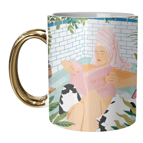 How To Have A Cat Spa Day At Home | Modern Bohemian Home Décor | Pet Bathroom Urban Jungle - unique mug by Uma Prabhakar Gokhale
