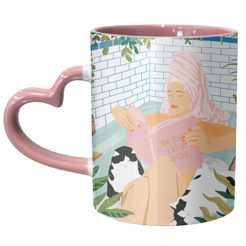 How To Have A Cat Spa Day At Home | Modern Bohemian Home Décor | Pet Bathroom Urban Jungle - unique mug by Uma Prabhakar Gokhale
