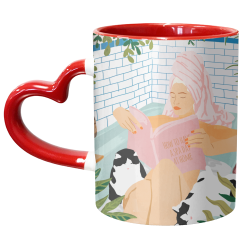 How To Have A Cat Spa Day At Home | Modern Bohemian Home Décor | Pet Bathroom Urban Jungle - unique mug by Uma Prabhakar Gokhale