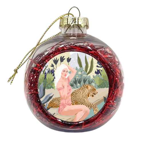 How to Train Your Leopard, Wild Cat Bohemian Woman Painting, Swimming Pool Bikini Summer Swim Animal - xmas bauble by Uma Prabhakar Gokhale