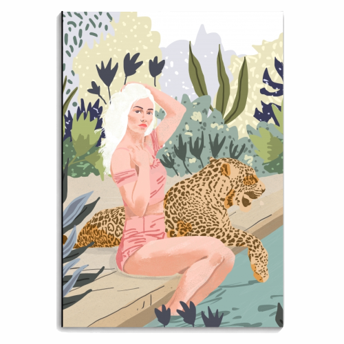 How to Train Your Leopard, Wild Cat Bohemian Woman Painting, Swimming Pool Bikini Summer Swim Animal - personalised A4, A5, A6 notebook by Uma Prabhakar Gokhale