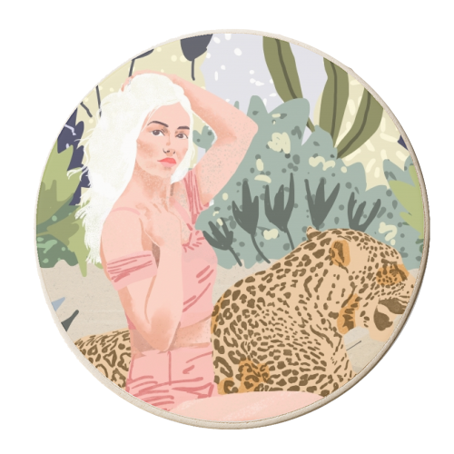 How to Train Your Leopard, Wild Cat Bohemian Woman Painting, Swimming Pool Bikini Summer Swim Animal - personalised beer coaster by Uma Prabhakar Gokhale