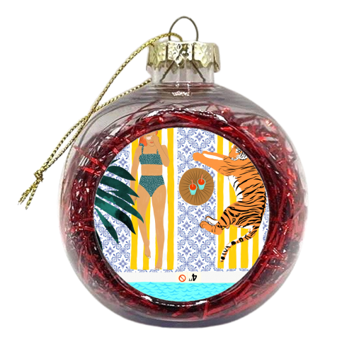 How To Vacay With Your Tiger, Human Animal Connection Illustration, Tropical Travel Morocco Painting - xmas bauble by Uma Prabhakar Gokhale