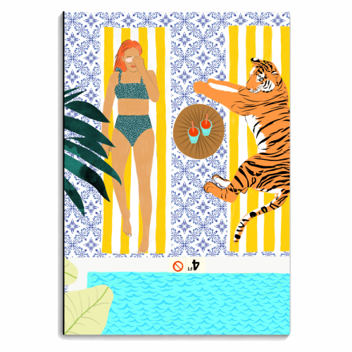 How To Vacay With Your Tiger, Human Animal Connection Illustration, Tropical Travel Morocco Painting - personalised A4, A5, A6 notebook by Uma Prabhakar Gokhale