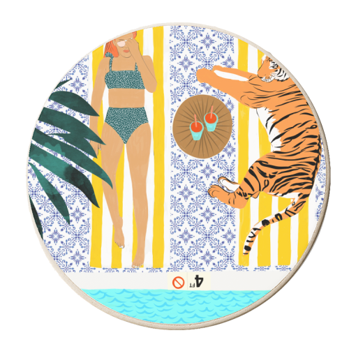 How To Vacay With Your Tiger, Human Animal Connection Illustration, Tropical Travel Morocco Painting - personalised beer coaster by Uma Prabhakar Gokhale