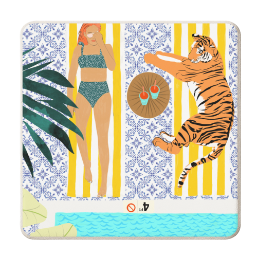 How To Vacay With Your Tiger, Human Animal Connection Illustration, Tropical Travel Morocco Painting - personalised beer coaster by Uma Prabhakar Gokhale