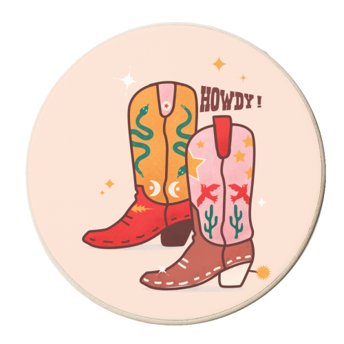 Howdy! Cowboy Boots - personalised beer coaster by Ania Wieclaw