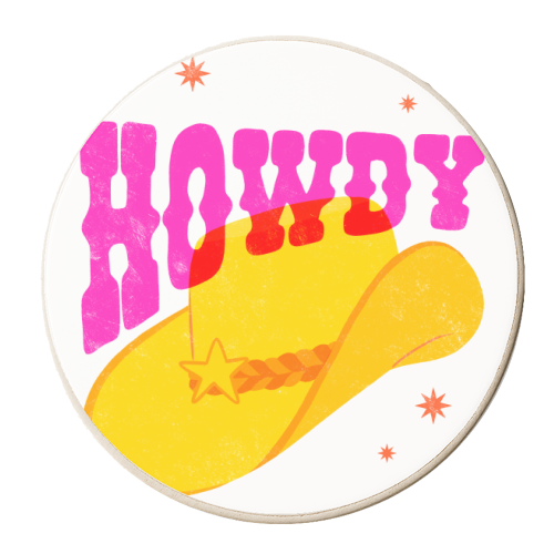 Howdy Cowboy Hat Art - personalised beer coaster by Natalie Rodrigues