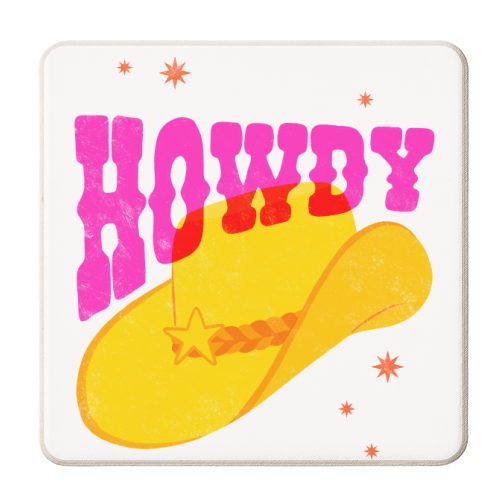 Howdy Cowboy Hat Art - personalised beer coaster by Natalie Rodrigues