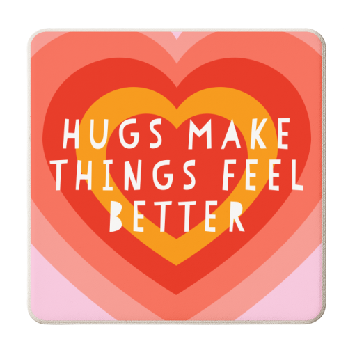 Hugs Make Things Feel Better - personalised beer coaster by Adam Regester