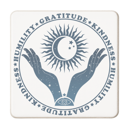 Humility - Gratitude - Kindness - Boho Spiritual Design - personalised beer coaster by InspiredImages