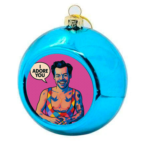 I Adore You Pop Art - colourful christmas bauble by Ms Doodle