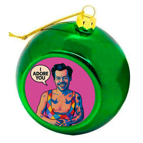 I Adore You Pop Art - colourful christmas bauble by Ms Doodle