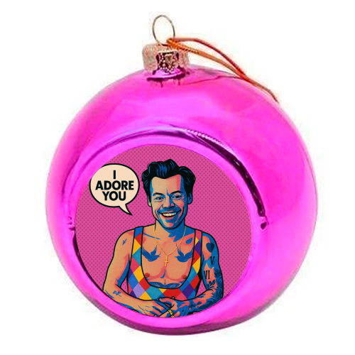 I Adore You Pop Art - colourful christmas bauble by Ms Doodle