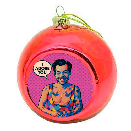 I Adore You Pop Art - colourful christmas bauble by Ms Doodle