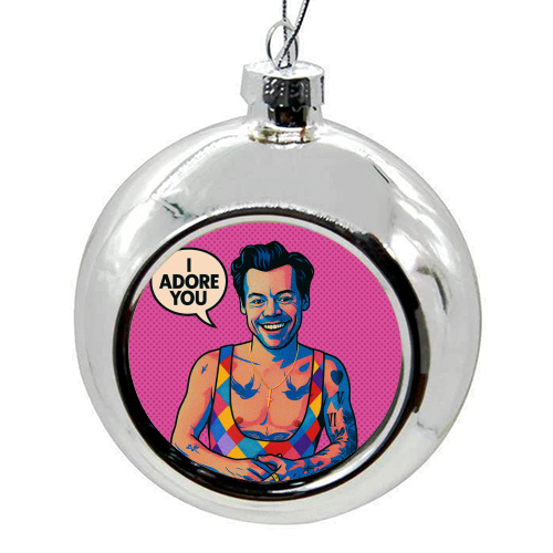 I Adore You Pop Art - colourful christmas bauble by Ms Doodle