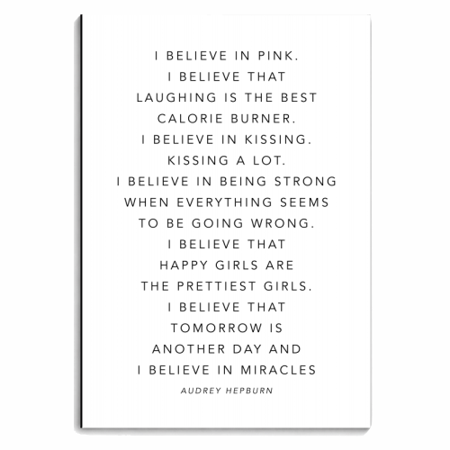 I Believe In Pink. I Believe That Laughing Is the Best Calorie Burner. I Believe In Kissing. Kissing A Lot... Audrey Hepburn Quote - personalised A4, A5, A6 notebook by Toni Scott