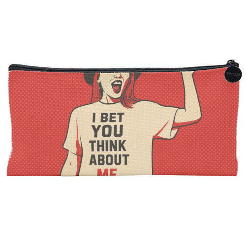 I Bet You Think About Me - flat pencil case by Ms Doodle