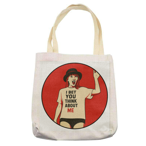 I Bet You Think About Me - printed canvas tote bag by Ms Doodle