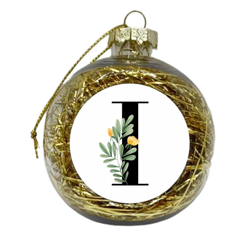 I Floral Letter Initial - xmas bauble by Toni Scott
