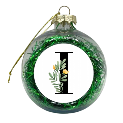 I Floral Letter Initial - xmas bauble by Toni Scott