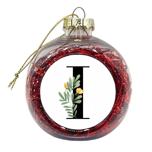 I Floral Letter Initial - xmas bauble by Toni Scott