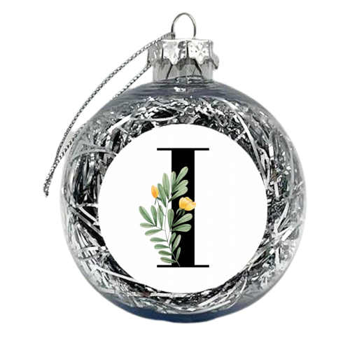I Floral Letter Initial - xmas bauble by Toni Scott