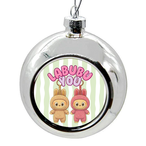 I Labubu You - colourful christmas bauble by Ms Doodle