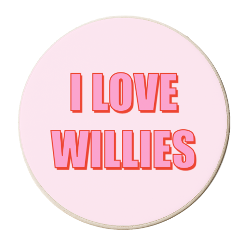 I Love Willies Typographic Design - personalised beer coaster by Adam Regester