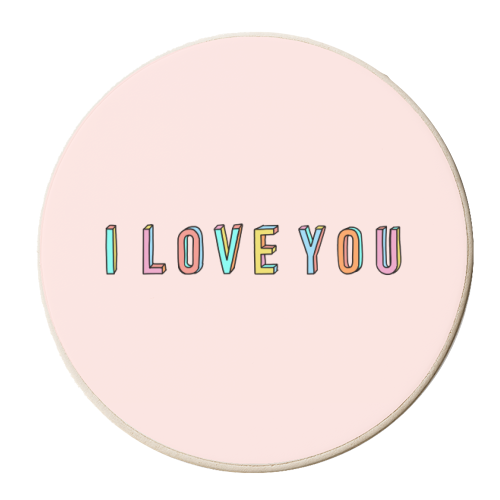 I Love You 3D Colourful Text - personalised beer coaster by Adam Regester