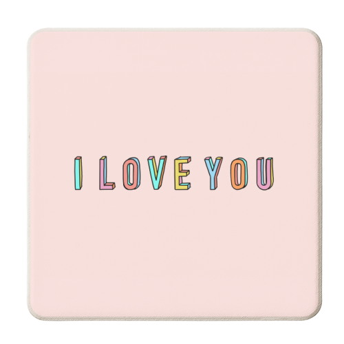 I Love You 3D Colourful Text - personalised beer coaster by Adam Regester