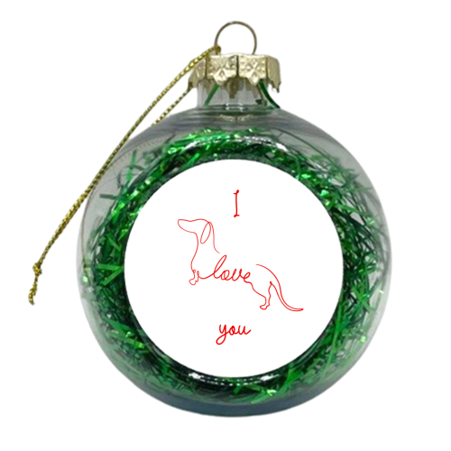 I love you line dachshund artwork - red and white - xmas bauble by Lisa Wardle