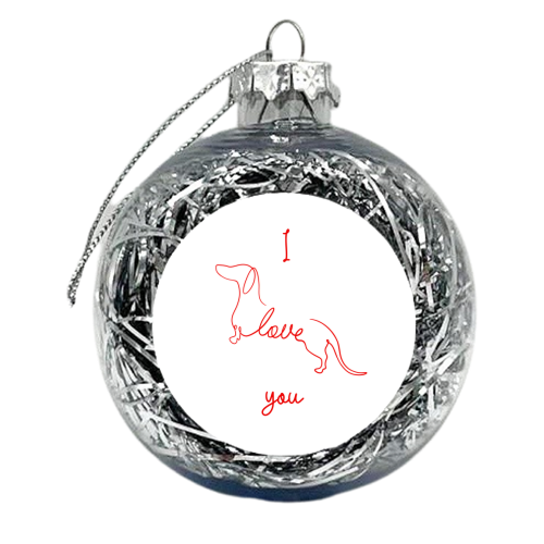 I love you line dachshund artwork - red and white - xmas bauble by Lisa Wardle