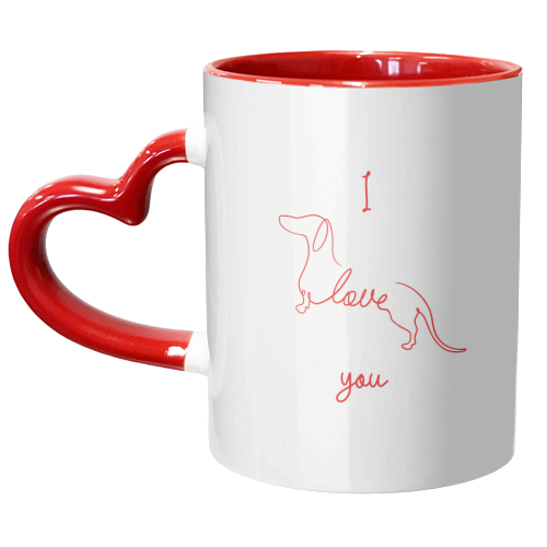 I love you line dachshund artwork - red and white - unique mug by Lisa Wardle