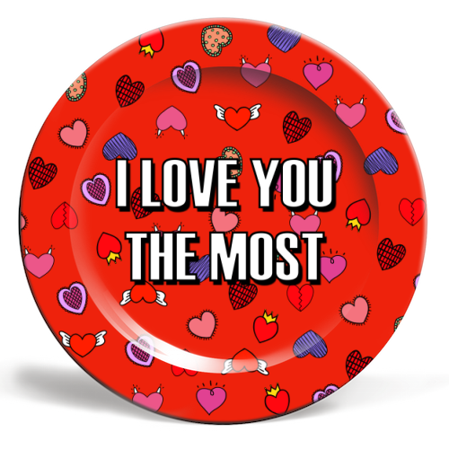 I Love You The Most (heart pattern) - ceramic dinner plate by Adam Regester