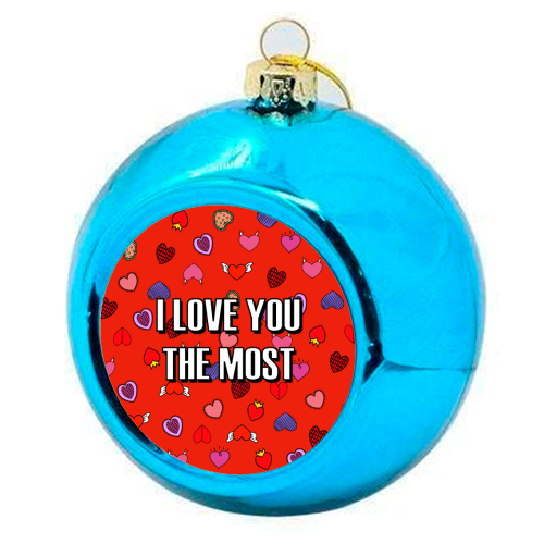 I Love You The Most (heart pattern) - colourful christmas bauble by Adam Regester